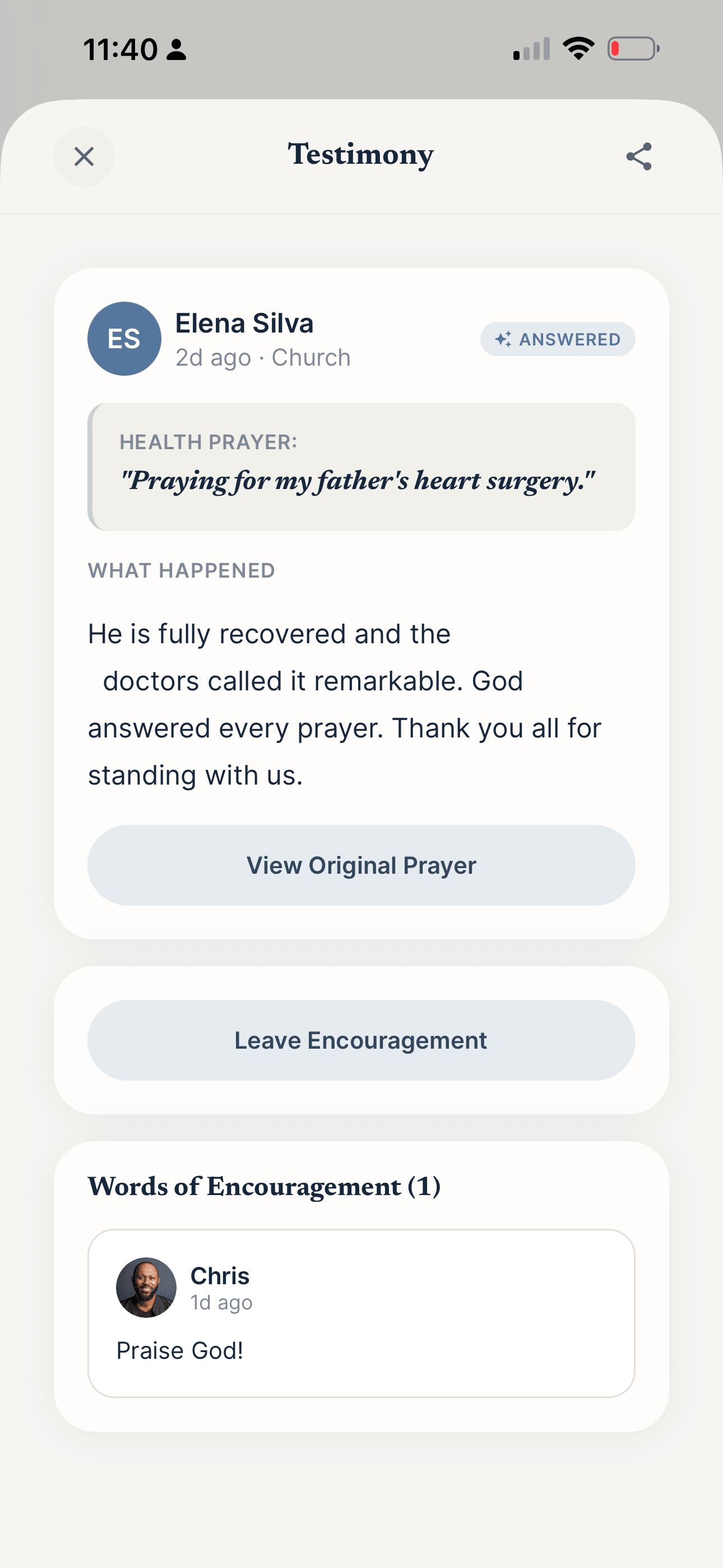 Testimony of answered prayer